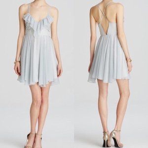 Guess Julia Starlight Blue White Pinstriped Chiffon Babydoll Mini Dress
